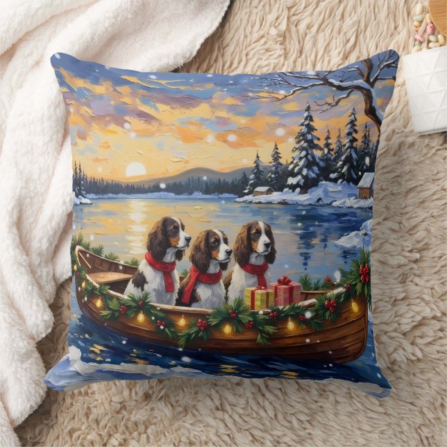 Springer Spaniel Christmas Boat Holiday Kussen (Deken)