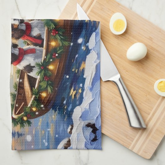 Springer Spaniel Christmas Boat Holiday Theedoek (Quarter Fold)