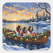 Springer Spaniel Christmas Boat Holiday Vierkante Sticker (Voorkant)
