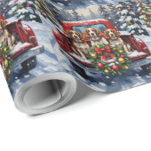 Springer Spaniel Christmas Red Truck Holiday Cadeaupapier (Rol Hoek)