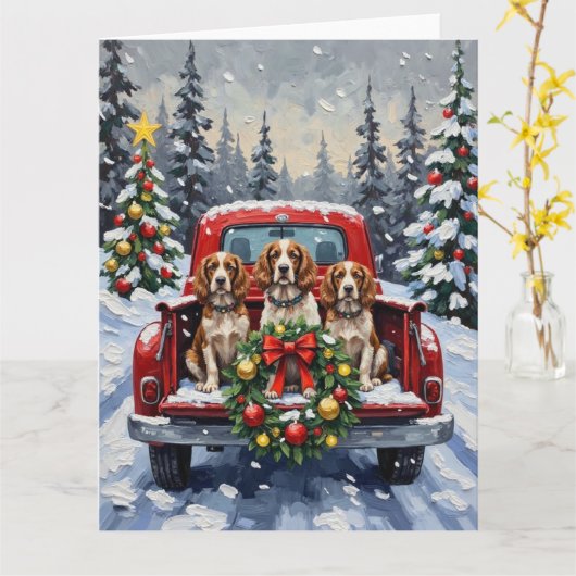 Springer Spaniel Christmas Red Truck Holiday Kaart (Gele Bloem)