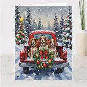 Springer Spaniel Christmas Red Truck Holiday Kaart (Voorkant)