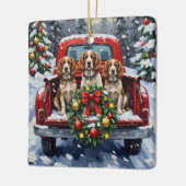 Springer Spaniel Christmas Red Truck Holiday Keramisch Ornament (Links)