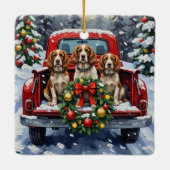 Springer Spaniel Christmas Red Truck Holiday Keramisch Ornament (Achterkant)