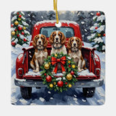 Springer Spaniel Christmas Red Truck Holiday Keramisch Ornament (Voorkant)