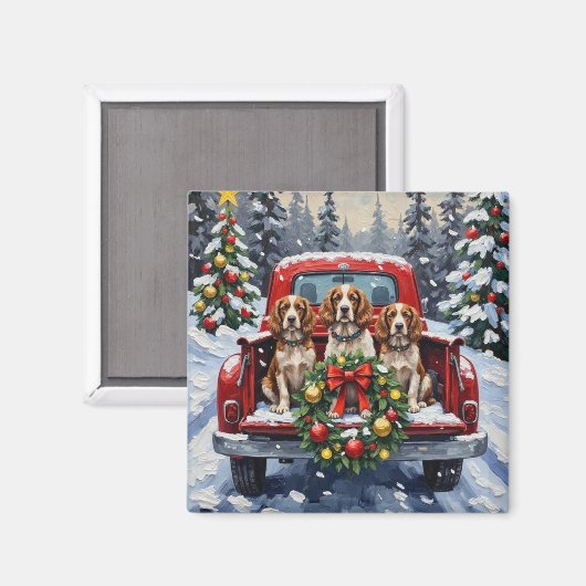 Springer Spaniel Christmas Red Truck Holiday Magneet (Voorkant / Achterkant)
