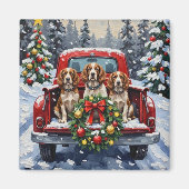 Springer Spaniel Christmas Red Truck Holiday Magneet (Voorkant)
