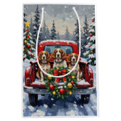 Springer Spaniel Christmas Red Truck Holiday Medium Cadeauzakje (Voorkant)