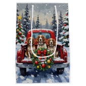 Springer Spaniel Christmas Red Truck Holiday Medium Cadeauzakje (Achterkant)