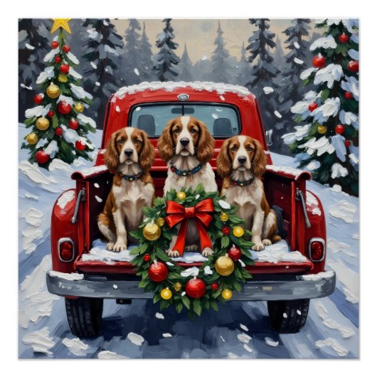 Springer Spaniel Christmas Red Truck Holiday Perfect Poster (Voorkant)