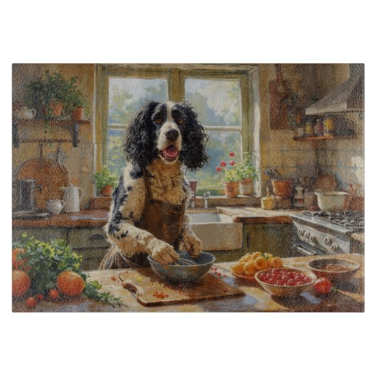 Springer Spaniel Cooking in Kitchen Snijplank (Voorkant)