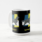 Springer Spaniel Cute Pet Dog Silhouette Y&B Grid Koffiemok (Voorkant links)