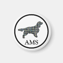 Springer Spaniel Cute Pet Dog Silhouette Y&B Grid Magneet