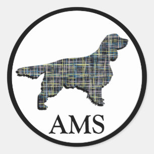 Springer Spaniel Cute Pet Dog Silhouette Y&B Grid Ronde Sticker