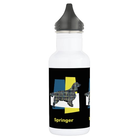 Springer Spaniel Cute Pet Dog Silhouette Y&B Grid Waterfles (Links)