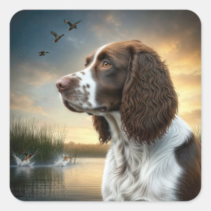 Springer Spaniel Dog beroemd gemaakt door A Duck P Vierkante Sticker