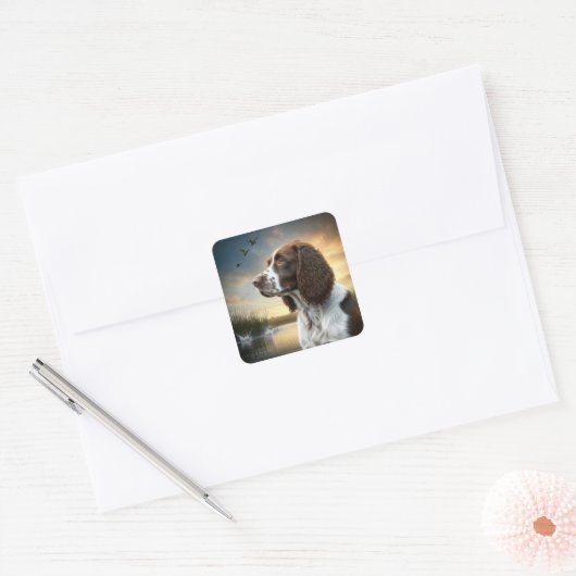 Springer Spaniel Dog beroemd gemaakt door A Duck P Vierkante Sticker (Envelop)