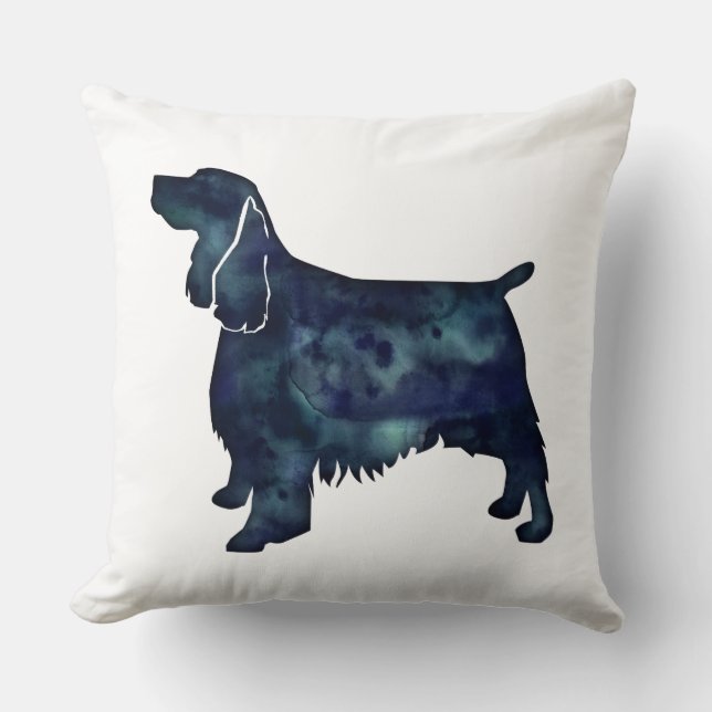 Springer Spaniel Dog Black Waterverf Silhouette Kussen (Voorkant)
