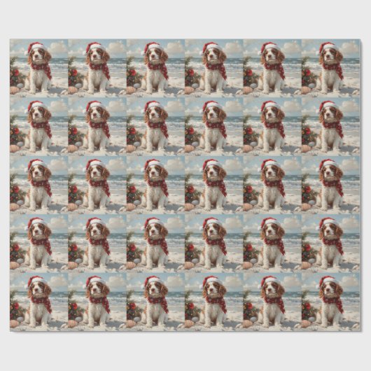 Springer Spaniel Dog Christmas  Beach Cadeaupapier (Vlak)