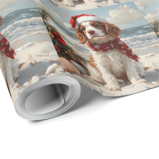 Springer Spaniel Dog Christmas  Beach Cadeaupapier (Rol Hoek)