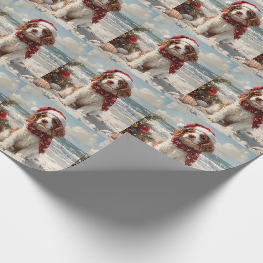 Springer Spaniel Dog Christmas  Beach Cadeaupapier (Hoek)