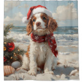 Springer Spaniel Dog Christmas Beach Douchegordijn (Voorkant)