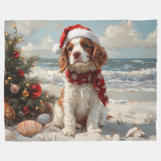 Springer Spaniel Dog Christmas  Beach Fleece Deken (Voorkant (Horizontaal))