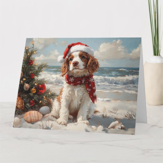 Springer Spaniel Dog Christmas  Beach Kaart (Voorkant)