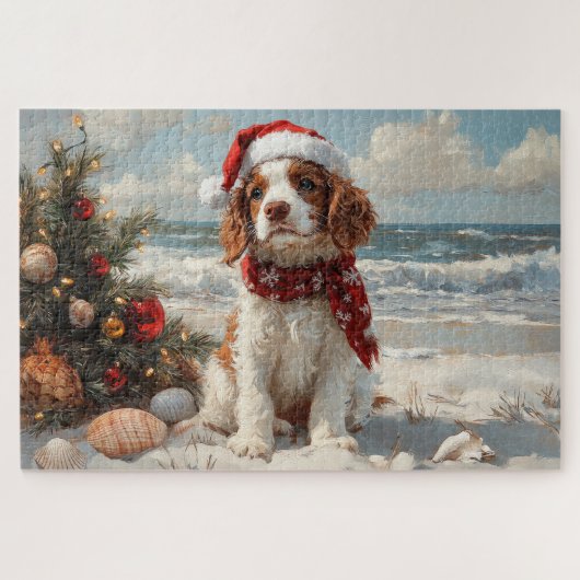 Springer Spaniel Dog Christmas Beach Legpuzzel (Horizontaal)