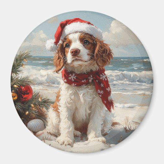 Springer Spaniel Dog Christmas  Beach Magneet (Voorkant)