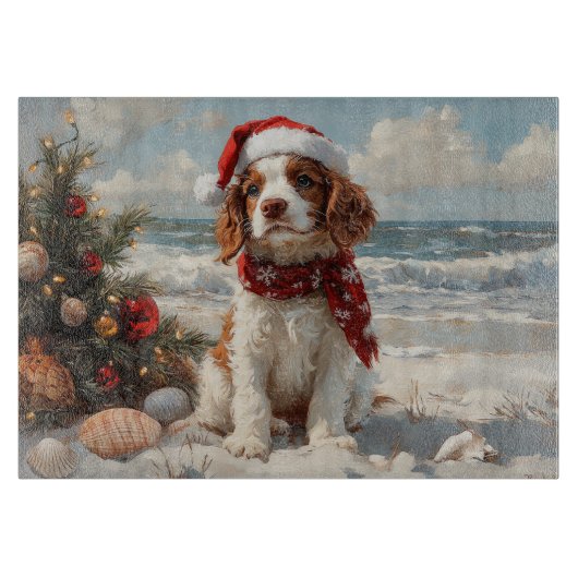 Springer Spaniel Dog Christmas Beach Snijplank (Voorkant)