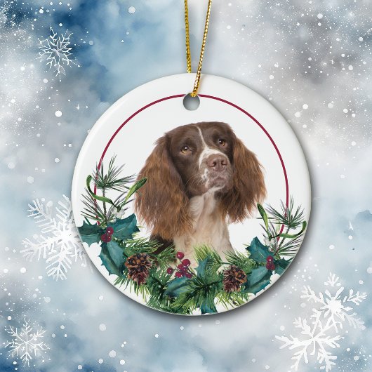 Springer Spaniel Dog Evergreen Wreath Keramisch Ornament