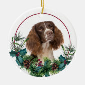 Springer Spaniel Dog Evergreen Wreath Keramisch Ornament (Voorkant)