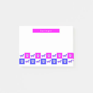Springer Spaniel Dog & Paw Print Hot Pink & Blue Post-it® Notes