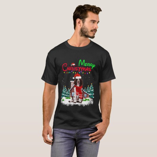 Springer Spaniel Dog Santa Hat-kerstmis laat me we T-shirt (Voorkant volledig)