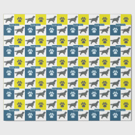 Springer Spaniel Dog Silhouette & Paw Y&B Grid Cadeaupapier