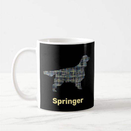 Springer Spaniel Dog Silhouette Yellow &Black Grid Koffiemok (Links)