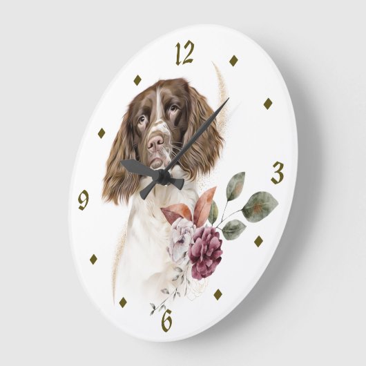 Springer Spaniel Dog Winter Bouquet Clock Grote Klok (Hoek)
