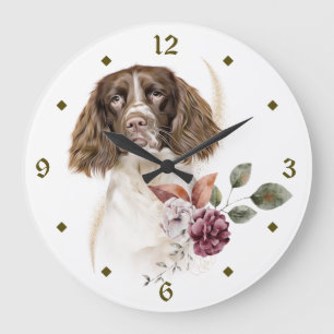 Springer Spaniel Dog Winter Bouquet Clock Grote Klok