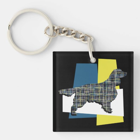 Springer Spaniel Dog Y&B Grid Tricolor Sleutelhanger (voorkant)