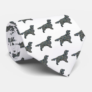 Springer Spaniel Dog Yellow & Black Grid White Stropdas