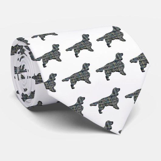 Springer Spaniel Dog Yellow & Black Grid White Stropdas (Opgerold)