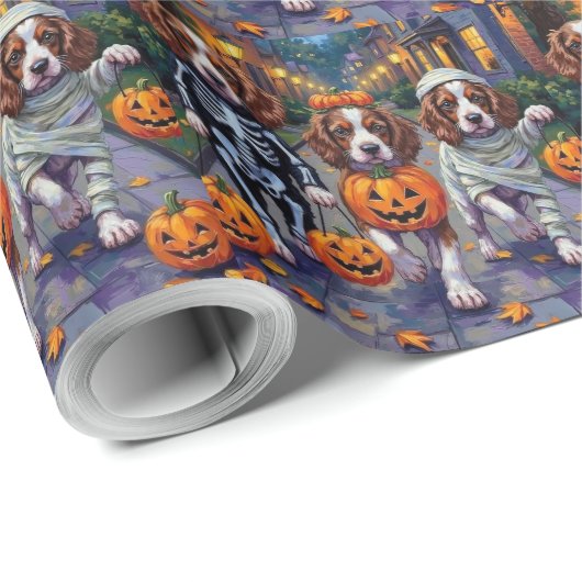 Springer Spaniel Dogs In Halloween Costumes Cadeaupapier (Rol Hoek)