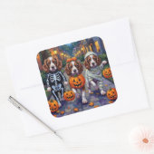 Springer Spaniel Dogs In Halloween Costumes Vierkante Sticker (Envelop)