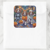 Springer Spaniel Dogs In Halloween Costumes Vierkante Sticker (Tas)