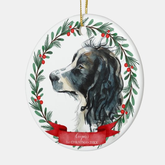 Springer Spaniel Eerste Kerst Waterverf Krans Keramisch Ornament (Links)