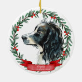 Springer Spaniel Eerste Kerst Waterverf Krans Keramisch Ornament (Achterkant)