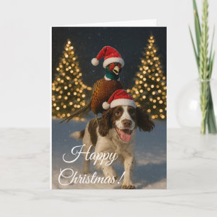 Springer Spaniel en Fazant Kerstkaart Feestdagen Kaart