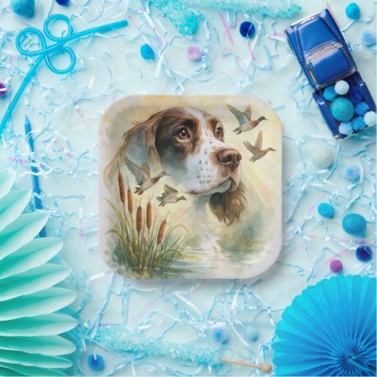 Springer Spaniel en Mallard Duck dubbele belichtin Papieren Bordje (Feest)