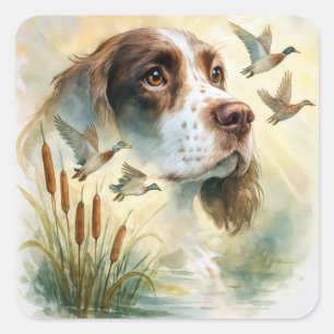 Springer Spaniel en wilde eend dubbele belichting Vierkante Sticker